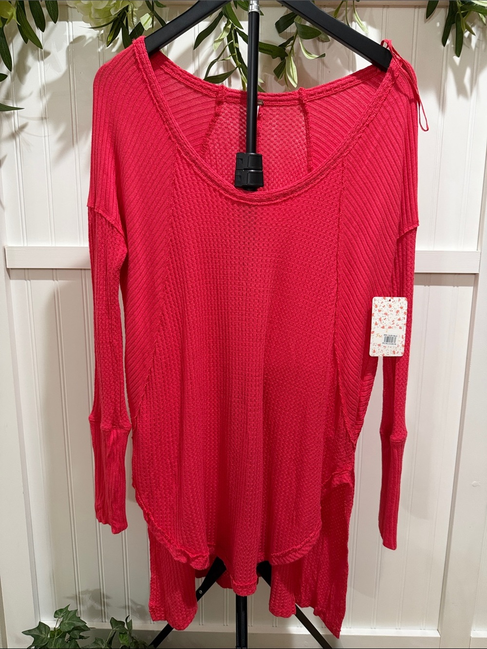 NWT! FREE PEOPLE Coral Ribbed Waffle Longline Hi-Low Tunic